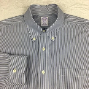Brooks Brothers Dress Shirt Mens 15.5-33 Blue/White Stripes Classic Purple Label - Picture 1 of 10