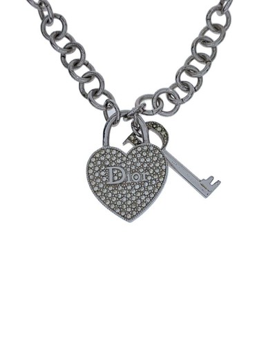 Collana Christian Dior cuore logo placca pietra Cadena colore SLV top con