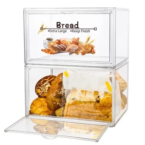 2PCS Large Bread Box for Countertop, Stackable Double Layer Storage Container... - Foto 1 di 6