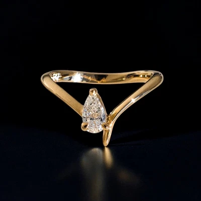 Gold Diamond Ring For Engagement Lab Grown Pear 1 Carat IGI Certified 14k Yellow - Image 1 of 4