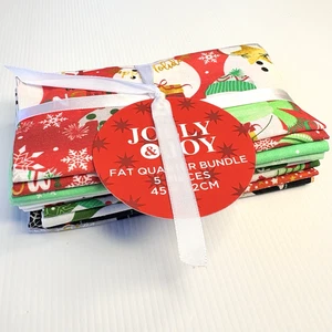 Jolly & Joy Fat Quarter Fabric Bundle 5 Piece Christmas Festive 45cm x 52cm - Picture 1 of 12
