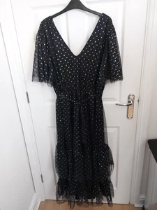 Dorothy Perkins - Black Multicoloured Spot Short Sleeve Maxi Dress - Size 20 - Picture 1 of 10