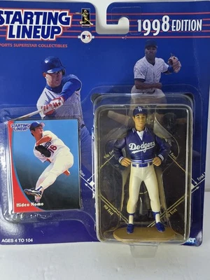 Figura de acción y tarjeta de coleccionista Hideo Nomo Dodgers edición 1998 Starting Lineup Foto 1 de 4