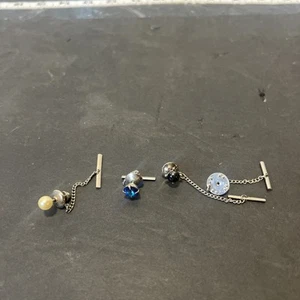 Vintage Silver Tone Tie Tack Lots Of 3 Various Stones - Picture 1 of 14