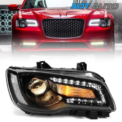 Halogen Black Projector DRL Headlight For Chrysler 300 2015-23 w/ Bulb Passenger Foto 1 de 4