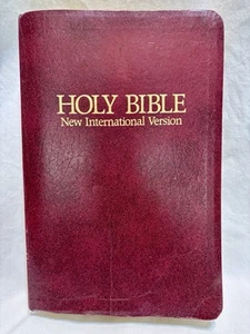 Vintage 1986 Zondervan Sacra Bibbia Nuova Versione Internazionale Copertina Pelle Rossa  - Foto 1 di 11