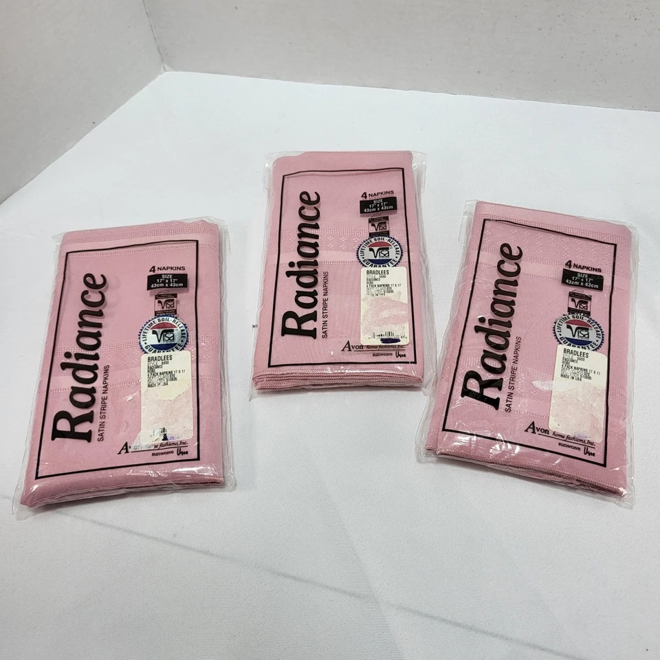 Lot of 3 Pink Radiance Satin Stripe 4 pack 17" x 17" Dinner Napkins Avon Home - Image 1 of 3