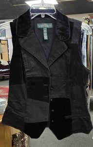 Vintage Lauren Ralph Lauren Black Mixed Media Patchwork Vest Womens M $129 - Picture 1 of 8