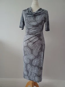 Vestido midi 100 % seda cuello capucha cachemir gris plata pure collection Reino Unido 8 PVP £199 - Imagen 1 de 20