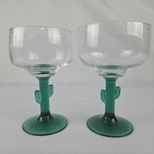 Vasos Libbey 6" Margarita - Lote de 2 - Barware Verde Acanalado Cactus Tallo - Imagen 1 de 6