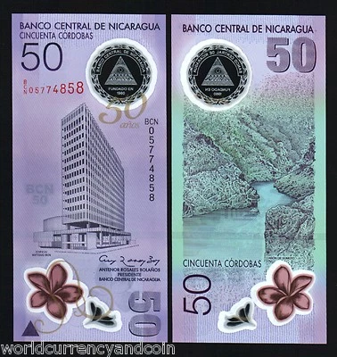 NICARAGUA 50 CORDOBAS P-207 2007-2009 Commemorative 50th Any. POLYMER UNC NOTE - Image 1 of 2
