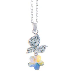 16'' Rhodium Plated Necklace w/ Butterfly Flower & Colored Crystals by Matashi - Picture 1 of 1