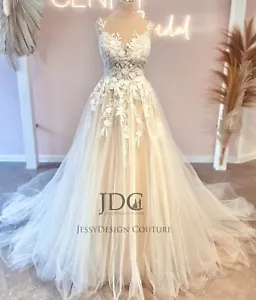 Floral Wedding Gown Bridal Dress Custom made 2-28w Plus size Straps Chapel Train - Picture 1 of 6