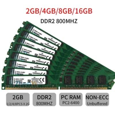 20GB 16GB 8GB 4GB 2GB PC2-6400U PC Desktop DIMM DDR2 800Mhz RAM Per Kingston IT - Immagine 1 di 4