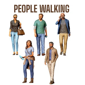 People Walking Resin 3d printed Unpainted Figures Diorama Model RR Set of all 5 - Picture 1 of 24