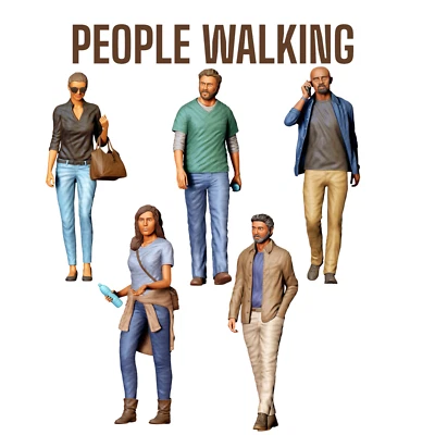 People Walking Resin 3d printed Unpainted Figures Diorama Model RR Set of all 5 - Image 1 of 4