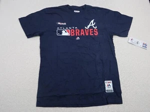 Majestic Men's T Shirt Size Large Atlanta Braves MLB Blue Crew Neck Cotton - Picture 1 of 5