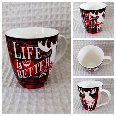 Pfaltzgraff Coffee Tea Mug LIFE Is BETTER At The LODGE Buffalo Plaid Check Fun - Image 1 of 4
