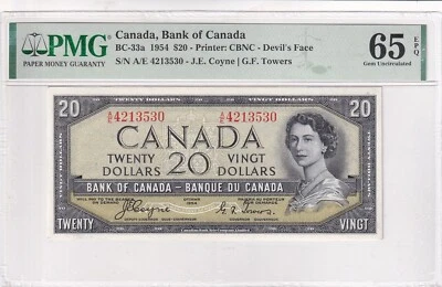 Canada, 20 Dollars, 1954, UNC, p70a, DEVIL'S FACE - Image 1 of 2