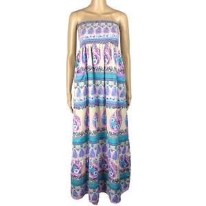 ROXY 🌸 Sz 10 Pink Blue Floral Print Womens Summer Maxi Dress - Picture 1 of 7