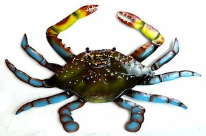 LARGE blue CRAB METAL WALL SCULPTURE GARDEN ART TROPICAL ISLAND BEACH DECOR WALL - Picture 1 of 2