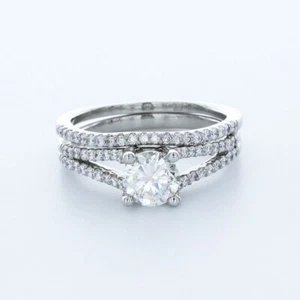 1.9CT LAB DIAMONDS E/VS1 ROUND CUT PLATINUM PRONG SPLIT-BAND SIDE-STONE RING SET - Picture 1 of 7