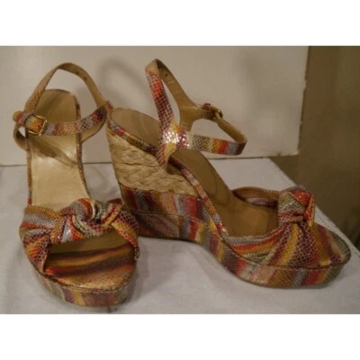 Stuart Weitzman Shoes Snakeskin Print Haveknot Wedges Hi Sandals Espadrille Sz 8 - Image 1 of 4