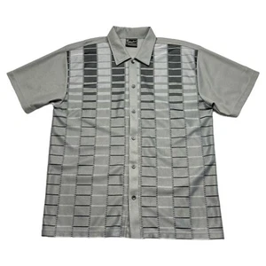 Vintage Karl Kani Shirt Men Large Gray Mesh Short Sleeve Button Up Geometric - Picture 1 of 10