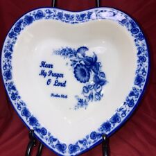 Inspirational Ceramic Faith Heart Shaped Dish 10”cobalt Blue/White