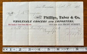 1871 Billhead Receipt Phillips, Tabor & Co. 310 312 Front St. San Francisco CA - Picture 1 of 2