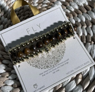 Amado + Inspirado Oro Ojo de Tigre Abeja Dije Trío Elastizado Pulsera con Cuentas 3 Unidades Foto 1 de 4