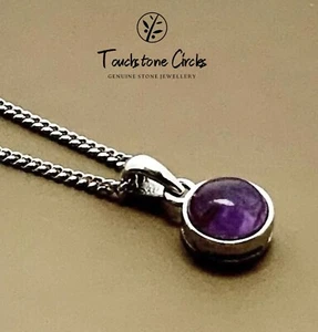 Amethyst Pendant Sterling Silver 925 Real Cabochon Stone 18” Chain 7 X 14nn - Picture 1 of 6