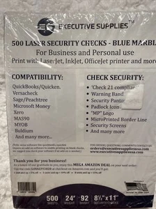 Executive Supplies 500 Laser Security Checks - Blue Marble Made In The USA - Picture 1 of 3