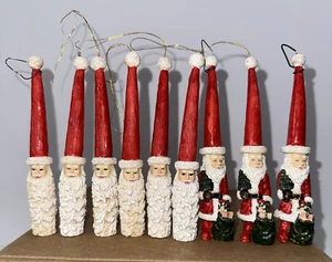 Lot of 9-5” Vintage Santa Christmas Ornaments Icicle Pencil Long Old World Folk - Picture 1 of 7