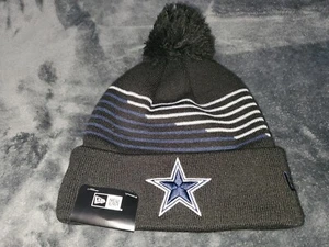 NEW ERA NFL DALLAS COWBOYS POM BEANIE ZIG ZAG KNIT HAT BLACK 21451837 MENS - Picture 1 of 4