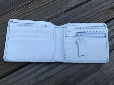 Cartera Blanca Cuero Genuino Portatarjetas Doble Plegable Hombres Hecha a Mano Cartera Foto 1 de 4