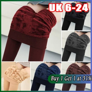 Thermal Leggings Thick Winter Ladies Fleece Lined Warm High Waist Tummy Control - Picture 1 of 25