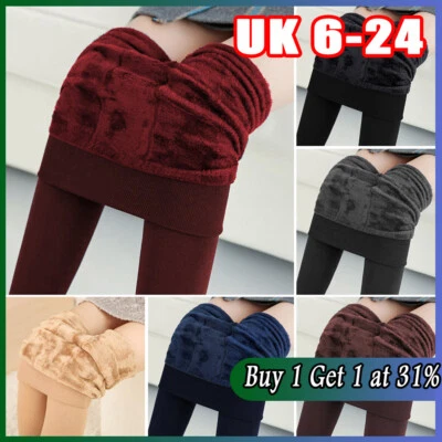 Thermal Leggings Thick Winter Ladies Fleece Lined Warm High Waist Tummy Control - Image 1 of 4