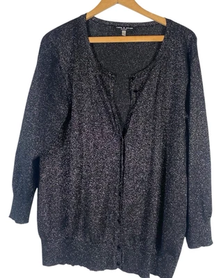 Cárdigan Suéter Cable & Calibre Talla 2X Negro Brillo Brillante Fiesta Vacaciones Glamour Foto 1 de 4