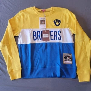 New Mitchell & Ness MLB Womens Milwaukee Brewers Color Block 2.0 Sweatshirt. - Picture 1 of 10