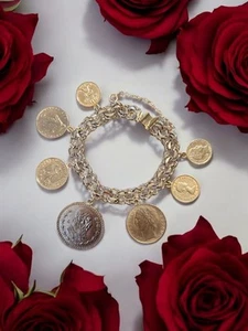  Vintage 925 Sterling Silver USA & European Coin Charm Bracelet 1910 - 1961 7"  - Picture 1 of 21