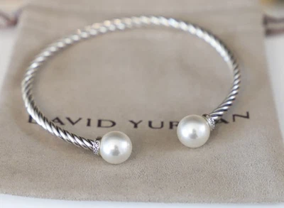 Pulsera David Yurman Plata de Ley 3.5mm Solari Perlas y Diamantes Talla Mediana Foto 1 de 4