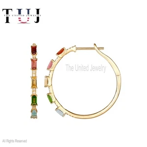 Pendientes de aro hechos a mano con baguette arco iris y piedras preciosas de... - Imagen 1 de 1