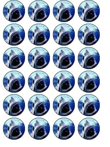 24 X SEALIFE SHARK BIRTHDAY RICE PAPER CAKE TOPPERS - Picture 1 of 1
