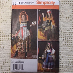 Disfraz gitano Simplicity 2331 patrón de costura 3 looks 14-22 nuevo sin cortar - Imagen 1 de 4