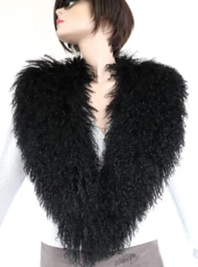 Fur Tibetan Lamb Scarf XXL Stole Fur Collar Lambskin Coat Trim Gothic Black - Picture 1 of 7