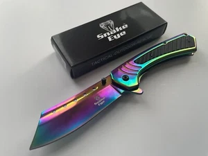 Snake Eye SE-5263RB Assisted Folding Rainbow Pocket Knife Cleaver 8.25" - Picture 1 of 2