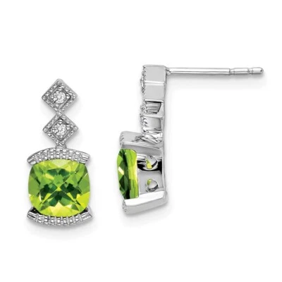 14.4mm 14k White Gold Peridot and Diamond Earrings EM7081-PE-004-WA - Image 1 of 4