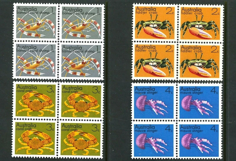 1973 Australian Marine Life MNH Blocks Set [1c/2c/3c/4c] Second Series Stamps - Image 1 of 1