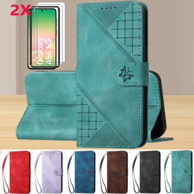 MARKENLOS Handy Hülle für Samsung Galaxy A17/A56 5G Klapp Wallet Schutztasche Case 9H Glas